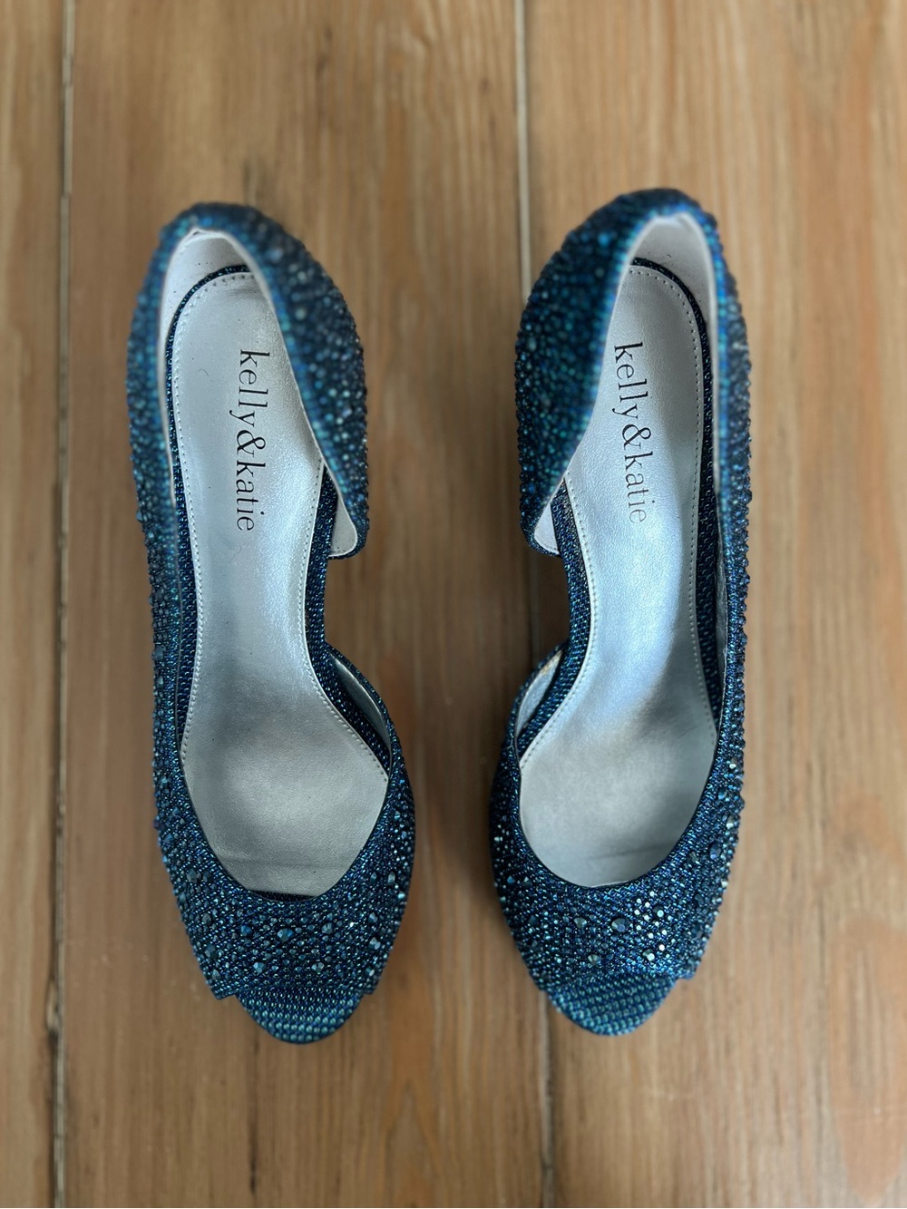 Women’s Kelly & Katie Teal Jeweled Peep Toe Pumps/Heels